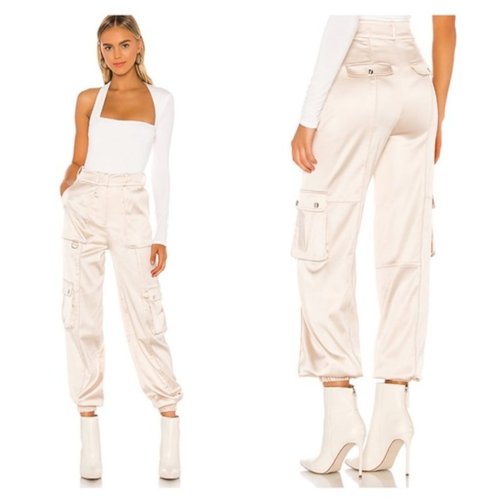 h:ours Satin Cargo Joggers in Cream